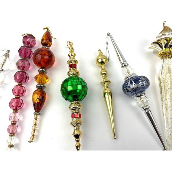 Lot Of 10 Icicle Ornaments Colorful Resin Christmas Sparkle Mixed Colorful - Picture 3 of 14